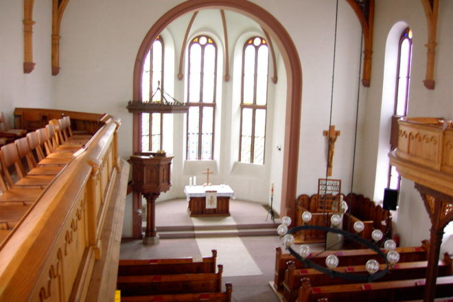 Sanctuary & alter, church where Altemose name is 1st recorded in 1620, St Julien, GE