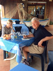 Connie and Jim awaiting the antipasta at Il Nave Ristorante in Pizzo