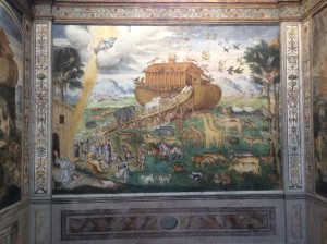 Luini’s Noah’s ark. In this fresco, the loading of the animals. There are frescos on either side — the right on depicts the flooding and the one on the left, the top of the mountain and unloading after the floods receded.