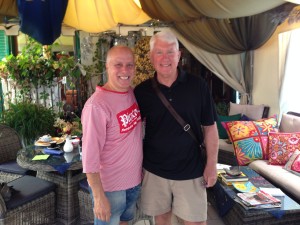 Matteo with Jim in the Giardini di Marzo B&B