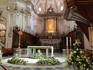 Main altar in the cathedral in Positano