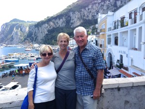 Connie, Fran and Jim with the harbor in the background