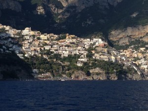 Positano in the afternoon sun as we return from Capri