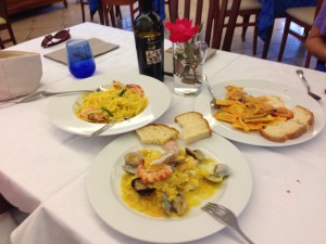 Montepulciano vino, tagliatelle, ravioli and risotto at lunch on Sunday - last meal and wine in Abruzzo