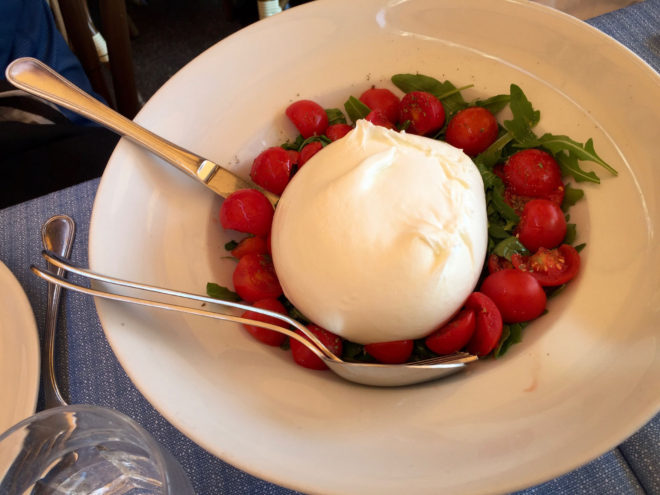 One of the antipasti at Antonio e Antonio -- mozzarella and tomatoes