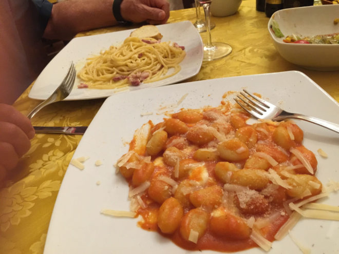 My gnocchi and Jim's spaghetti - great pasta.