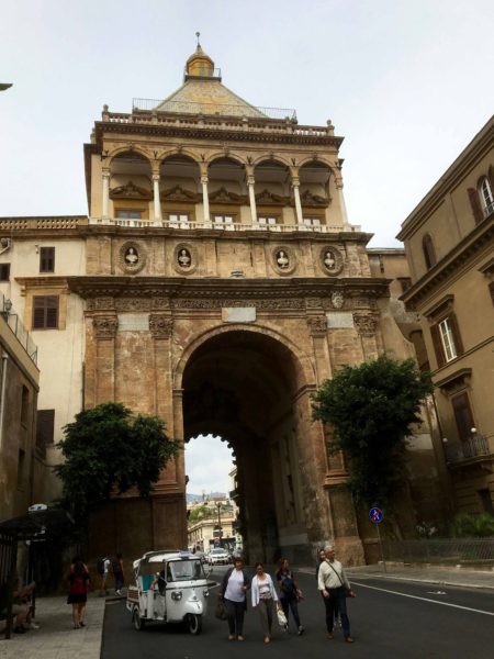 Porta Nuova (new gate) near the cathedral and Villa Bonanno, our favorite garden.