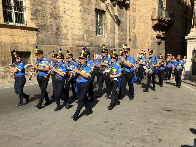 After mass, a band marched by, part of the celebration of Santa Rosalia.