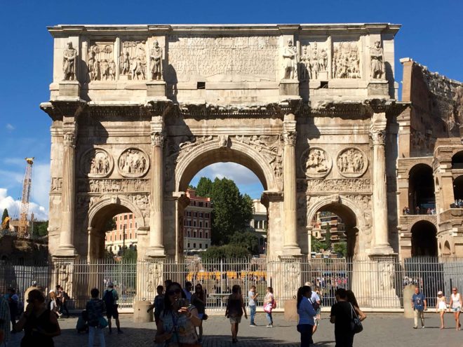 Outside the Coliseum is the Arch of Constantine, a 25m high monument built in AD315 to mark the victory of Constantine over Maxentius