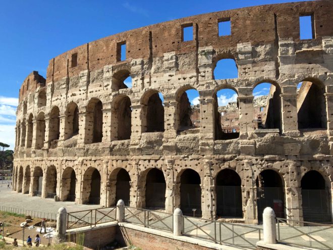 The Colosseo or Colosseum. Built 72 - 80 AD, it could seat about 70,000 people and was designed so everyone could exit within 15-20 minutes.