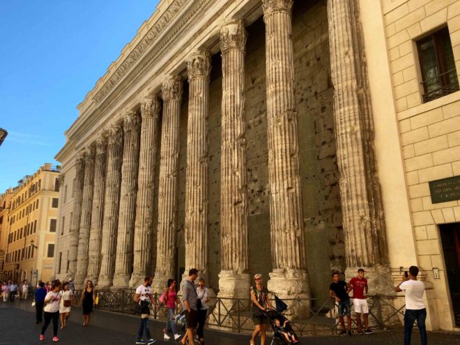 Only the ancient columns remain but provide a remarkable facade to the building behind them.