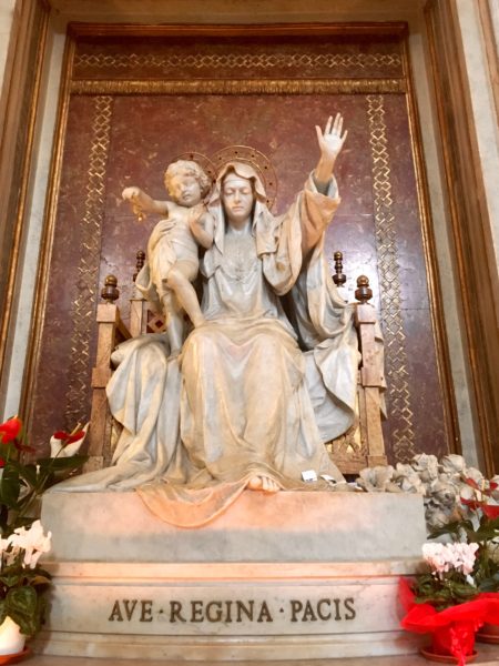 A beautiful statue (shrine) to Mary in the Basilica di S. Maria Maggiore -- here, in Latin, "Hail the Queen of Peace."