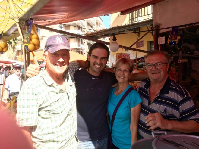 Salvo, his Dad and us in front of the vegetable stand. This we'll miss.