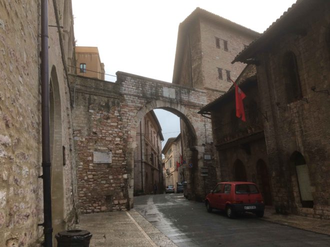 One of several archways over a street in town - all streets are one way!