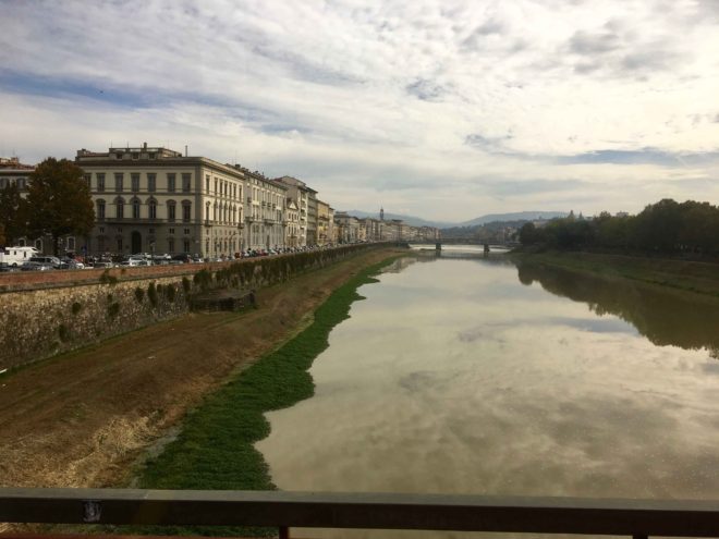 The Arno River which flows through Florence to the Mediterranean Sea beyond Pisa.