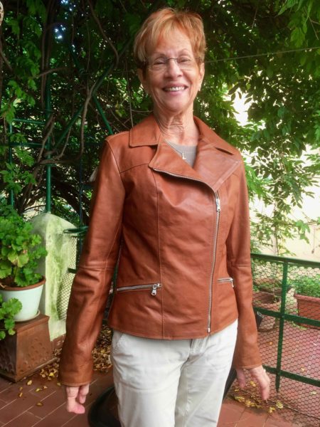 Fran with her Florentine hairdo and her new leather jacket.