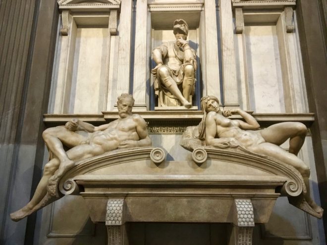 Tomb of Lorenzo, Duke of Urbino with the statues Dawn and Dusk, by Michelangelo, in the Chapel of the Princes - the Mausoleum of the Medici Family.