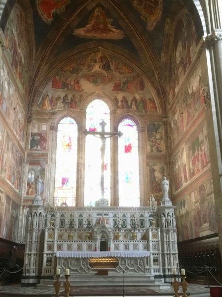 The main altar - too much back lighting to see the crucifix or get a good view of the paintings.