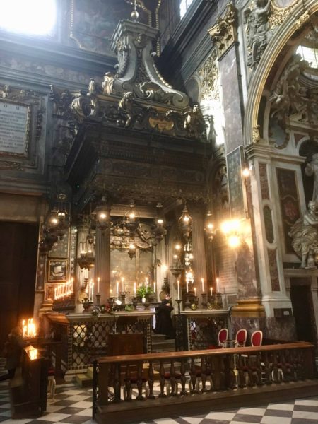 This Tabernacle by Michelozzo is located at the rear of the nave and appears to be where many, if not most, of the masses are celebrated.