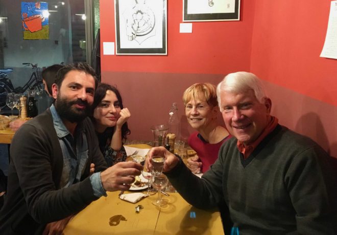 Marco, Elena, Jim and me at a neat little trattoria on the artsie side of the river.