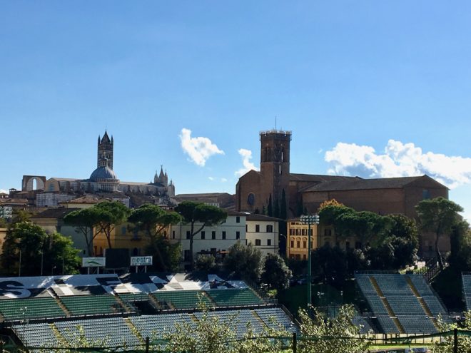 Traffic can not enter old Siena so we were let off about a mile away. On the walk, we were welcomed by the Duomo (left) and the Church of Saint Caterina.