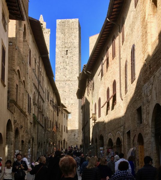 San Gimignano, another "fort" town along the Via Francigena, an ancient road and pilgrim route running from France to Rome, though it is usually considered to have its starting point in Canterbury, England.