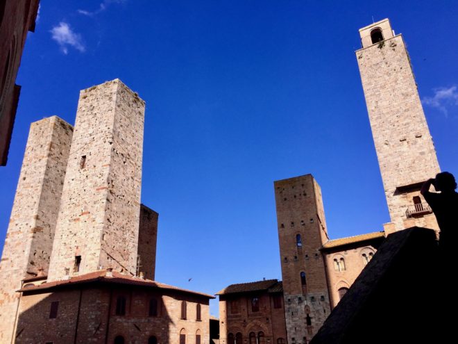 A couple of the 14 towers the still remain. There were 72 towers in the heyday, created in part due to competition between families. 