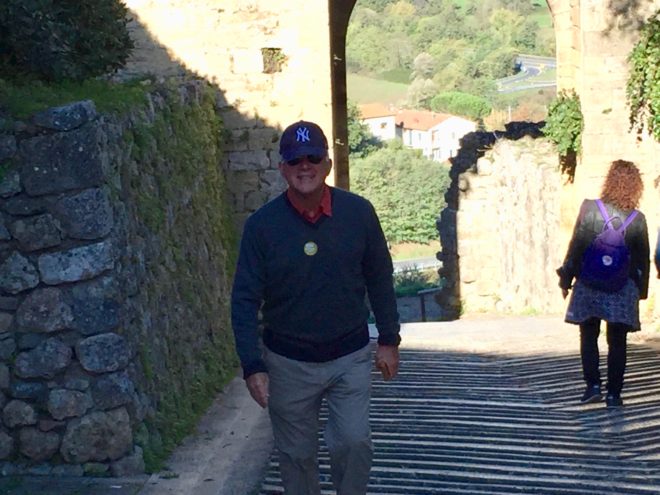 Jim walks back up from the port in the South Wall.