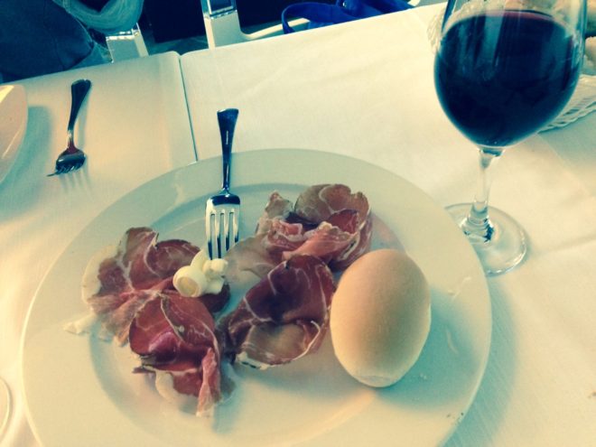 Prosciutto at the Hotel Farnese, lunch appetizer on October 23rd. Pasta dishes followed.